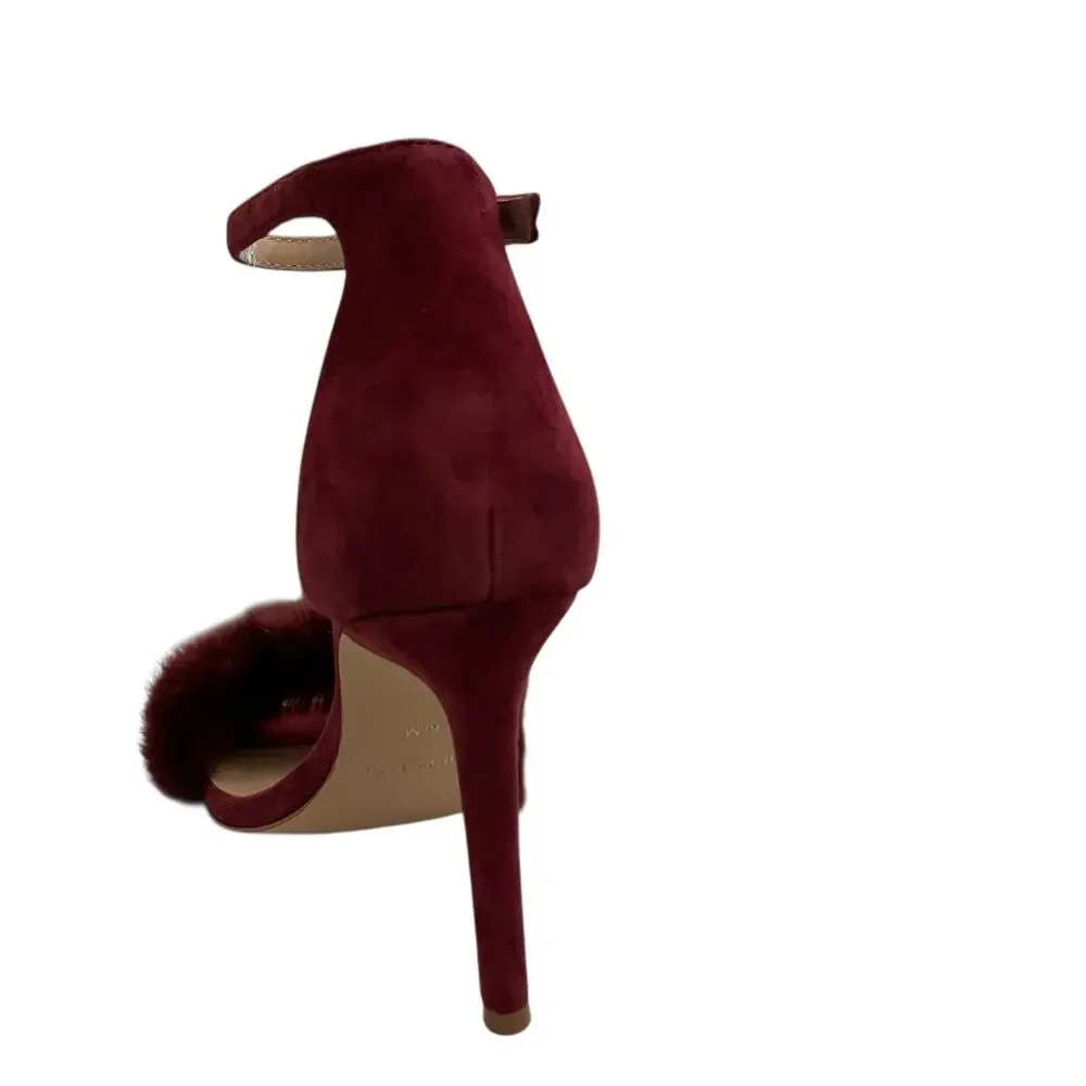 NEW Charles David Suede Faux Fur Empoli High Heel Women's 6.5M Maroon